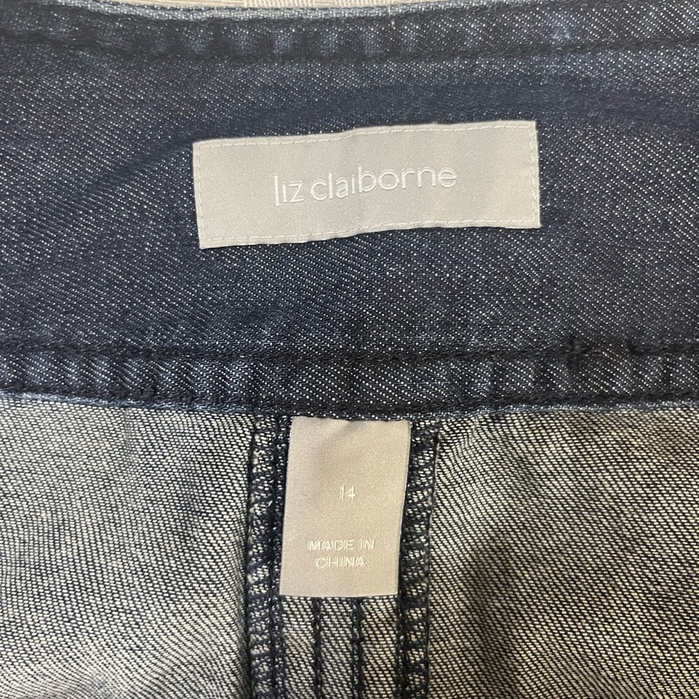 Liz Claiborne 100% Wide Waist Band Blue Denim Full Midi Side Zip Skirt sz 14 - Picture 11 of 12